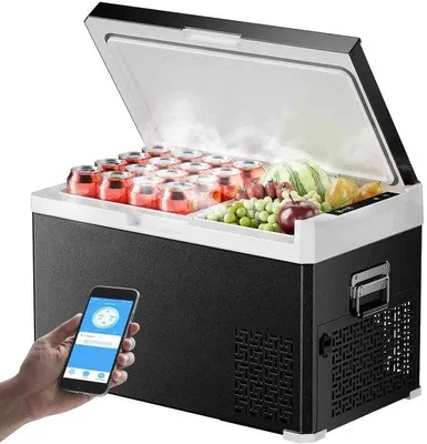 Imagen del producto de Nevera portátil para coche de 40 litros con función de congelación y doble zona, ideal para camping y viajes
