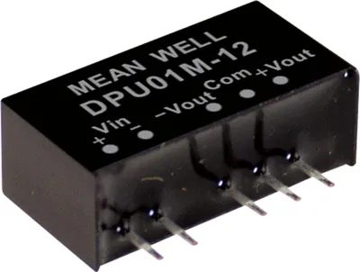Produktbild von MEANWELL DPU01N-15, DC DC-Wandler, 21,6-26,4V:+ -15V 33mA 1W