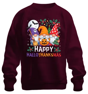 Obrázok produktu pre Gnome Happy HalloThanksMas Halloween Pumpkin Christmas Gift Uni mikina, bordová, 3XL