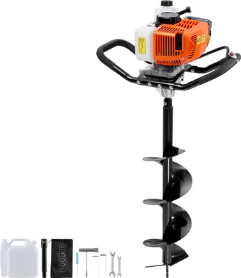 Zdjęcie produktu dla Świder VEVOR z silnikiem benzynowym, 63 CC, 2400 W, świder benzynowy z 8-calowymi wiertłami i 1 przedłużką, świder do otworów na słupki ogrodzeniowe do pól uprawnych, roślin ogrodowych, pomarańczowy + czarny