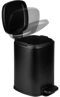 Image de Poubelle de 6 litres, noire, en métal, avec couvercle à fermeture douce et seau intérieur, pour salle de bain