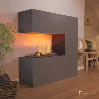 Produktbild von GLOW FIRE Elektrokamin 'Schiller' | Wasserdampf Kamin mit OMC 600 inkl. Holz in grau als Raumteiler | HxBxT: 120x120x37 cm