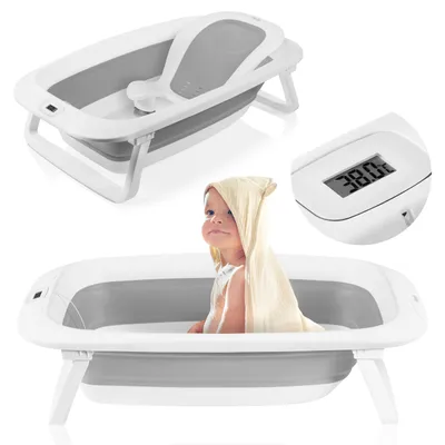 Produktbild von Lionelo Babybadewanne BabyBubble mit Thermometer und Liege, Badesit, 0-3 Jahre - Grau