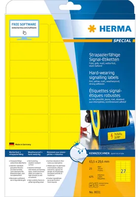 Image de HERMA 426007, étiquettes signalétiques A4, jaune, 63,5 x 29,6 mm