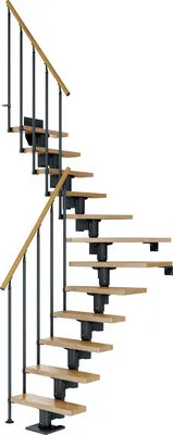 Produktbild von Pertura Mittelholmtreppe Spiros Eiche Leimholz Anthrazit 1/4 gewendelt unten links/rechts 65 cm 11 Stufen / 12 Steigunge