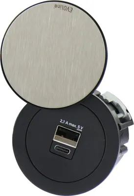 Produktbild von Evoline One USB-Charger 2-fach Typ A+C, mit Drehdeckel, KS schwarz/Edelstahl