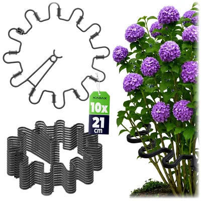 Immagine prodotto di Supporto per piante perenni KADAX rotondo Ø 21 cm in set da 10, supporto per piante in plastica, supporto per piante perenni per ortensie e peonie, supporto per ortensie, anello per piante (nero, 10 pezzi)