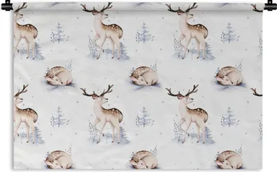 Produktbild von MuchoWow® Wandteppich Wandbehang Winter - Schnee - Hirsche 90x60 cm Tapisserie Dekoration Wandtuch - Wandskulpturen - Bildteppich