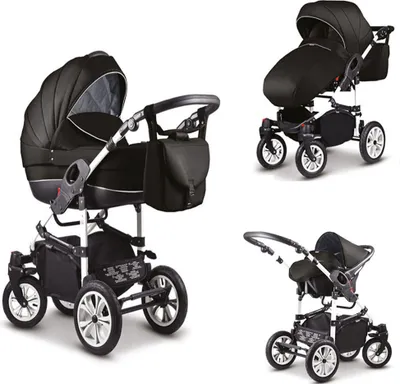 Produktbild von Kinderwagen-Set Craft 4 in 1 in Schwarz-weißer Streifen - 16 Teile - in 18 Farben erhältlich