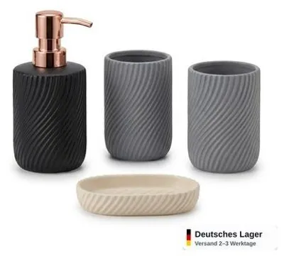 Produktbild von Badzubehör 4er Set Keramik Seifenspender Zahnbürstenhalter Becher Bad