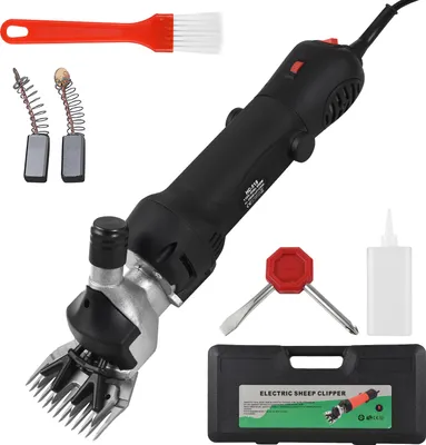 Obrázek produktu pro Stříhací strojek na ovce, elektrický stříhací strojek, 690 W, profesionální stříhací strojek na ovce pro hospodářská zvířata, 6stupňové nastavení tlaku, sada pro péči o srst zvířat, s vyměnitelnou hlavou, čisticím kartáčkem a úložným boxem