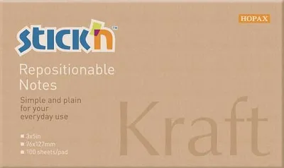 Produktbild von Bloček samolepicí Stick'n Hopax Kraft, 76x127 mm, přírodní hnědý, 100 lístků