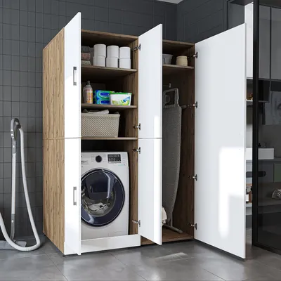 Immagine prodotto di Roomart DORA-II: mobile da appoggio per lavatrice, larghezza 130 cm, rovere bianco