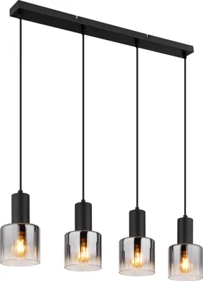 Produktbild von NOWA Hängeleuchte Metall schwarz matt, Glas rauchfarben, klar verlaufend, Kabel PVC schwarz, LxBxH: 740x120x1500mm, exkl. 4x E27 40W 230V