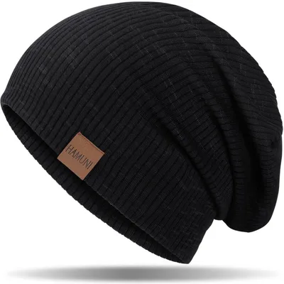 Obrázek produktu pro Slouch Beanie, čepice pro dámy i pány, pletená, elastická, měkká, pohodlná, dlouhá čepice, černá