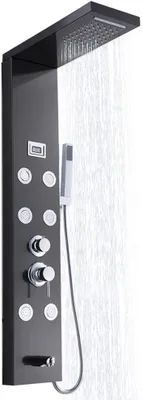 Produktbild von 7 Funktion | Duschpaneel mit Armatur | 6 Massagedüsen + Regendusche + Wasserfall + Temperaturanzeige Duschsäule Duschsystem Duschset Edelstahl Dusche