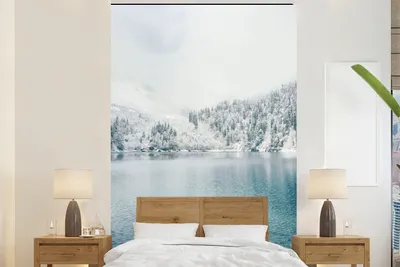 Produktbild von MuchoWow® Fototapete für Wohnzimmer oder Schlafzimmer Wandtapete Vinyl Motivtapete Winter - Wasser - Schnee - 155x240 cm - Tapete