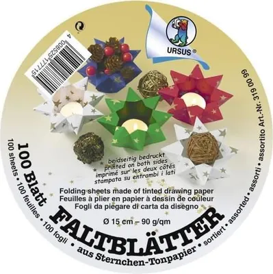 Produktbild von Faltblätter Sternchen 15cm rund VE=100 Blatt 4 Farben sortiert