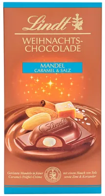 Produktbild von Lindt Weihnachts-Chocolade Mandel, Caramel & Salz Tafel 100g