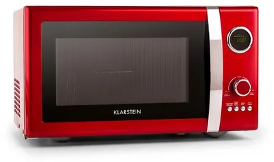 Obrázok produktu pre Klarstein Fine Dinesty 2 v 1, retro mikrovlnná rúra s grilom, 23 l, výkon mikrovlnky 800W, výkon grilu 1000W, časovač, 12 programov, LCD displej, kovový kryt, červená