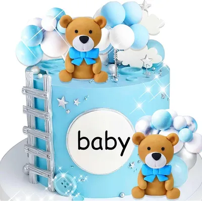 Immagine prodotto di Baby shower orsacchiotto decorazione torta di compleanno blu - Decorazione torta ragazzo