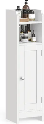 Imagen del producto de Armario estrecho para baño - Armario de pie con puerta y estante - MDF - 18 x 19 x 80 cm - Blanco