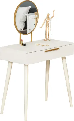 Produktbild von HOMCOM Schminktisch Frisiertisch modern Kosmetiktisch mit Spiegel Schublade Schlafzimmer Holz Weiß 80 x 40 x 123 cm