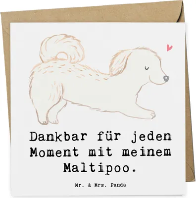 Produktbild von Mr. & Mrs. Panda Klappkarte Maltipoo Moment - Weiß - Geschenk, Glückwunschkarte, faltkarte, doppelkarte, Kreuzung, Grußkarte, anlasskarte, Mischling