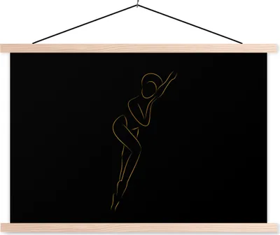 Produktbild von MuchoWow® Textilposter Frau - Schwarz - Gold - Strichzeichnung 60x40 cm mit holzfarbenen Rahmen - Bilder