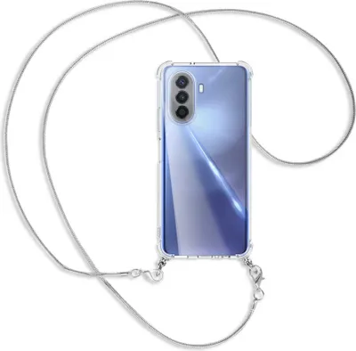 Produktbild von Handykette Backcover-Schutzhülle mit Band (Metall silberfarben) für Huawei nova Y70 4G (MGA-LX9) - silberfarbene Snake-Kette