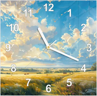 Produktbild von Wanduhr aus Glas mit Motiv Landschaft mit Wolken- 30 x 30 cm - inkl. Aufhängesystem