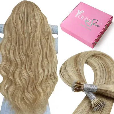 Obrázek produktu pro Nano prodlužovací vlasy, přírodní blond, 55 cm, popelavě blond, 50 g, nanoringy, rovné vlasy