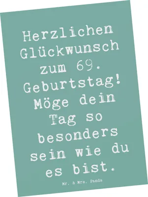 Produktbild von Mr. & Mrs. Panda einzelkarte Spruch 69. Geburtstag Besonderer Tag - Meeresbrise - Geschenk, Happy Birthday, Glückwunsch, Liebe, Geburtstagszitat, Postkarte, Postkarten