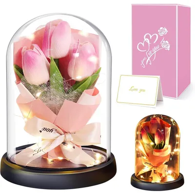Produktbild von Künstliche Tulpe im Glas Ewige Blume Rosa Geschenk für Frauen Muttertag Jahrestag