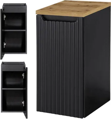 Image de Armoire basse 'Skelbolu' avec une porte 30 x 60 x 40 cm rainurée noir / imitation chêne
