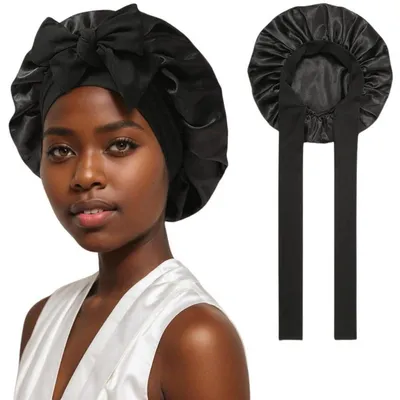 Produktbild von Damen Satin Schlafhaube Verstellbar Elastisch Schwarz