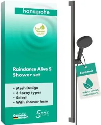 Zdjęcie produktu dla Zestaw prysznicowy hansgrohe Raindance Alive Select S 125 3-jet EcoSmart z drążkiem prysznicowym Unica E PURO 90 cm i uchwytem Easy Slide, 24601340