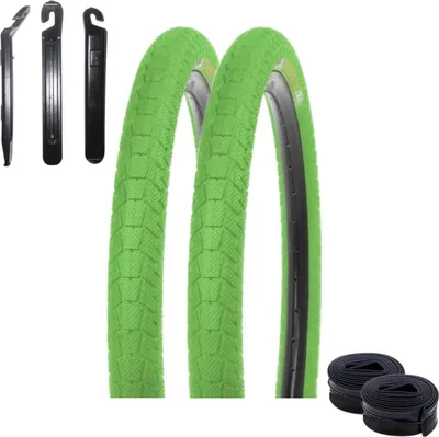 Produktbild von Angebot-Set / 2 x Kenda Krackpot K-907 Fahrradreifen Fahrradmantel in Grün 50-406 (20 x 1.95) + 2 passende Schläuche AV inkl. 3 Reifenheber