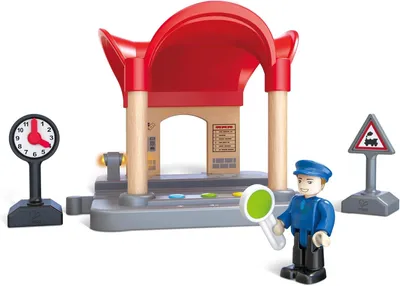 Produktbild von Hape Spielzeug Bahnhof mit Aufnahmefunktion - Holzeisenbahn Zubehör