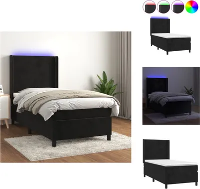 Imagen del producto de vidaXL Base de cama con somier y colchón, con iluminación LED, color , 90x190 cm, tapizada en terciopelo - Camas y estructuras de cama