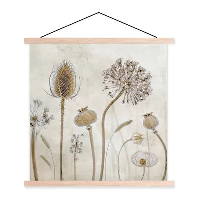 Produktbild von MuchoWow® Textilposter Blumen - Aquarell - Stilleben - Braun - Vintage 120x120 cm mit holzfarbenen Rahmen - Textil-Poster