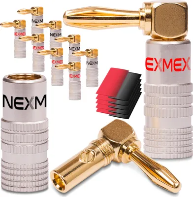 Produktbild von 10x High End NEXMEX Winkel Bananenstecker Schrumpfschlauch 24K vergoldet Banana