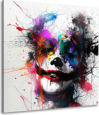 Produktbild von Abstrakt Joker im Pop Art Leinwandbild Wandbild Kunstdruck XL Wanddeko: 120x120x4cm