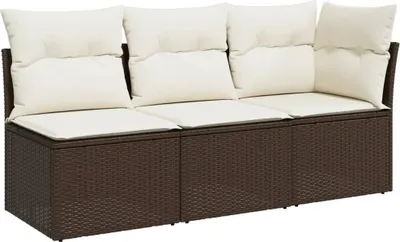 Produktbild von vidaXL Gartensofa mit Kissen 3-Sitzer Braun Poly Rattan