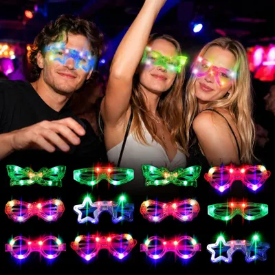 12 LED-Brillen – Partybrillen-Set, Neonbrillen, 6 Formen
