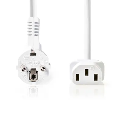 Zdjęcie produktu dla Kabel zasilający Nedis - wtyczka ze stykiem uziemiającym - IEC-320-C13 - kątowy - prosty - niklowany - 5,00 m - okrągły - PVC - biały - etykieta