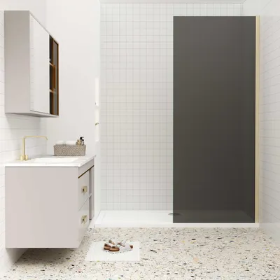 Produktbild von AICA Walk in Dusche 100x200cm 10mm NANO ESG Rauchglas mit Messing-Optik,Offene Duschtrennwand ,ohne Tür Duschkabine Duschabtrennung
