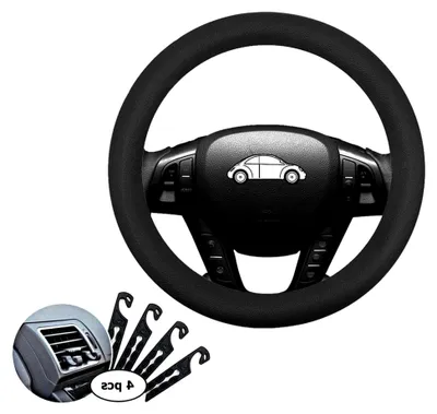 Produktbild von Silikon Auto Lenkradhülle Lenkrad Abdeckung Lenkradbezug 13" -15" / 33-38cm, mit 4 Stück Entlüftungshaken - Schwarz
