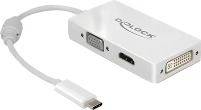 Produktbild von Delock Adapter USB Type-C Stecker > VGA / HDMI / DVI Buchse weiß