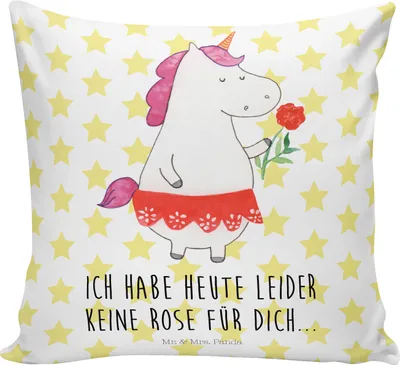 Produktbild von Mr. & Mrs. Panda Kissen 40x40 Einhorn Dame - Weiß - Geschenk, für sofa, Unicorn, Dekokissen, Frau, Einhörner, Sofakissen, bedruckt, kuschelkissen, Freundin